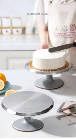 Aluminum Alloy Rotating Cake Turntable with Non-Slip Glass Surface & Commercial Cake Decorating Stand for Icing & Piping & Baking Supplies for Birthday Cakes - Image 2