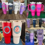 40oz Custom Insulated Travel Mug Double Wall Stainless Steel Tumbler Cups Wholesale Bulk With Handle Straw Lid - Image 4
