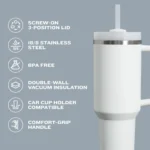 40oz Custom Insulated Travel Mug Double Wall Stainless Steel Tumbler Cups Wholesale Bulk With Handle Straw Lid - Image 3