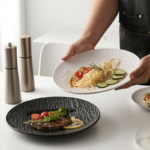 Matte Plastic Stoneware Plates Reusable for Catering Party Home Dining - Image 2